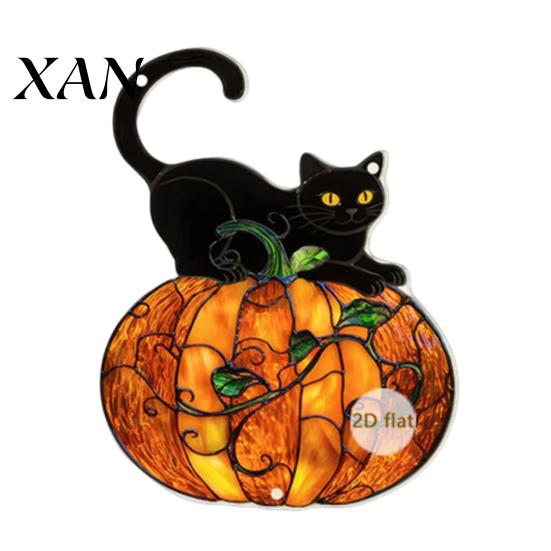 Indoor Outdoor Holiday Ornaments Halloween 2D Acrylic Decoration with Chain, Bell, Stained Glass Ghost Bat Bell Pumpkin Suncatcher Decor, Window Wall