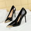 Banquet Shallow Mouth Stiletto High Heels Women's Shoes Pointed Iron Head Decorative Super High Heel Patent Leather Shoes