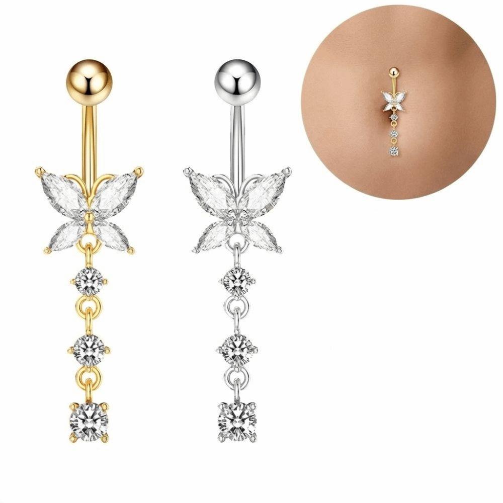 Rhinestone Zircon Navel Ring Butterfly Belly Button Ring Body Piercing Jewelry Party Decoration