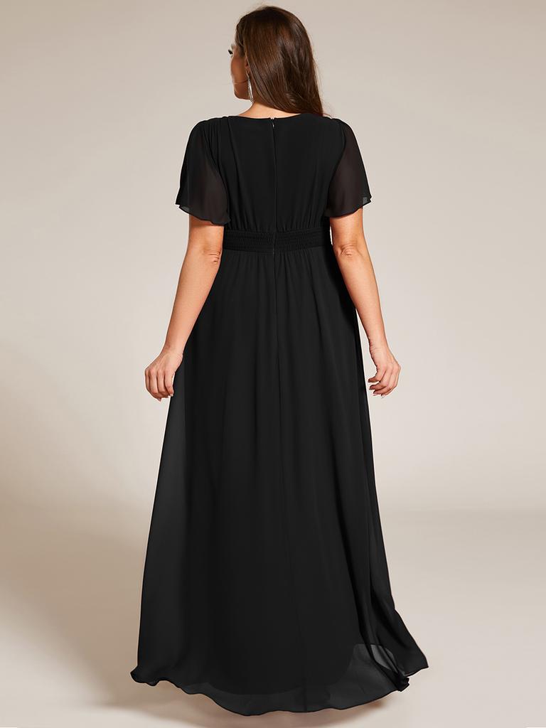 Ever-Pretty Women's Elegant Round Neck Ruffles Sleeve Chiffon Plus Size Evening Dresses with Asymmetrical Hem
