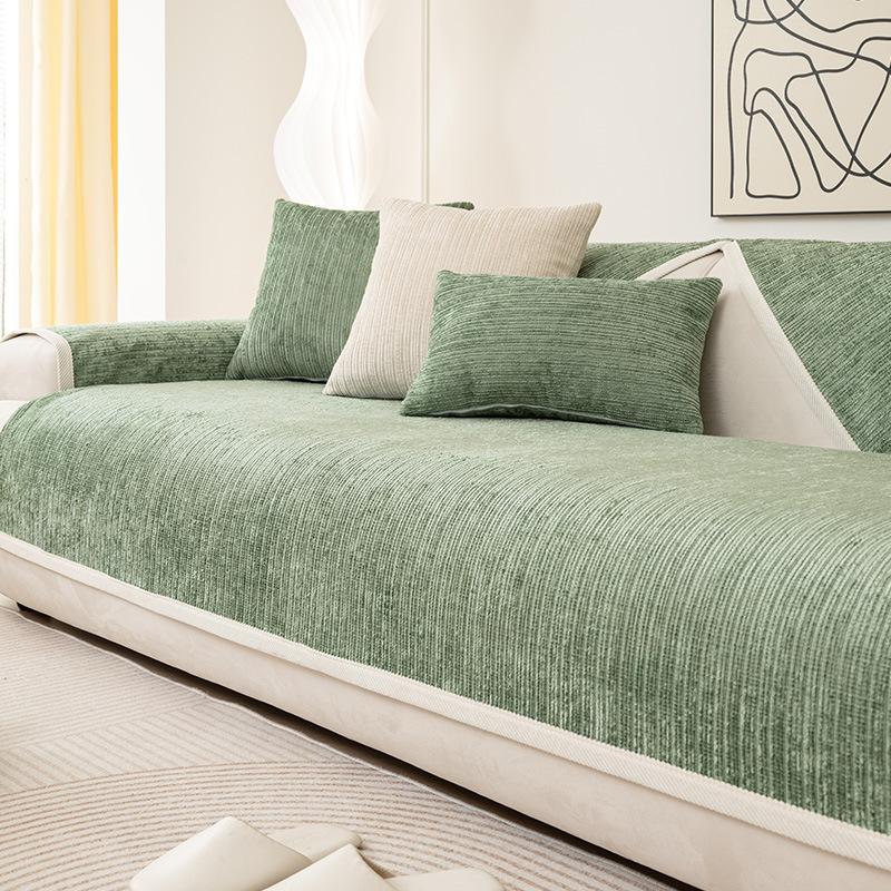 Simplicity Striped Chenille Anti-scratch Couch Cover Solid Color Four Seasons Universal Sofa Cover Living Room Non-slip Sofa Mat