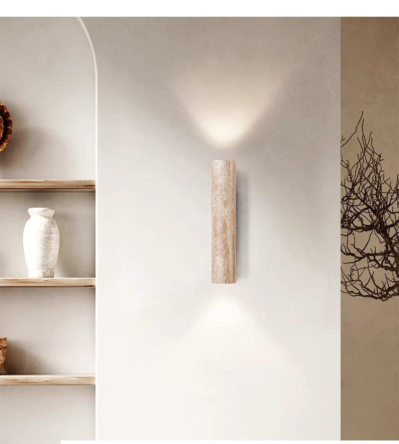 Желтый травертиновый настенный светильник в стиле ваби-саби для спальни, внутреннего двора или балкона - Водонепроницаемый уличный светильник.