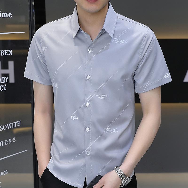 Summer Trend Men's Short-sleeved Ice Silk Shirt Short-sleeved Thin Blouse Handsome Shirt Men's Fashion Versatile Shirt