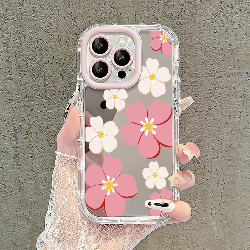 Романтичный чехол-зеркало с цветами персика для iPhone 17 Air 16 Pro Max 17 15 14 13 12 11 7 8 Plus XR XS Защитная задняя крышка