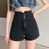 Эластичные джинсовые шорты для похудения на пуговицах, женские прямые шорты с широкими штанинами и ультра высокой талией на животе