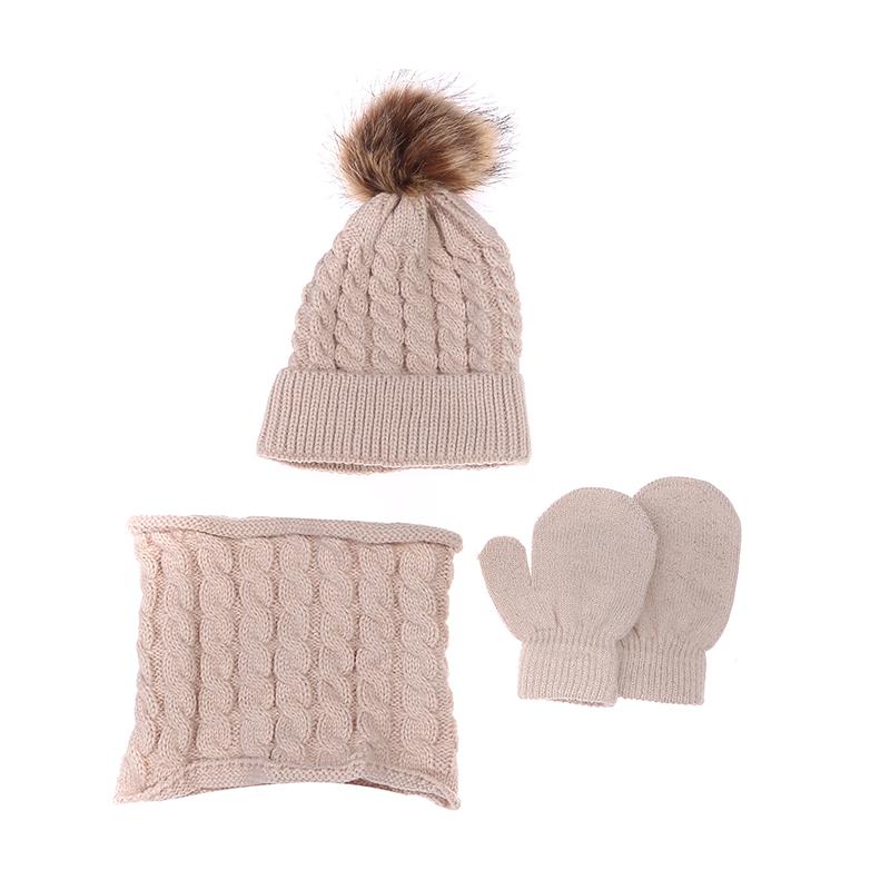 Winter Warm Children's Hat Scarf Gloves Set Fashion Thicken Windproof Kids Beanie Hat Cover Hood Scarf Mittens
