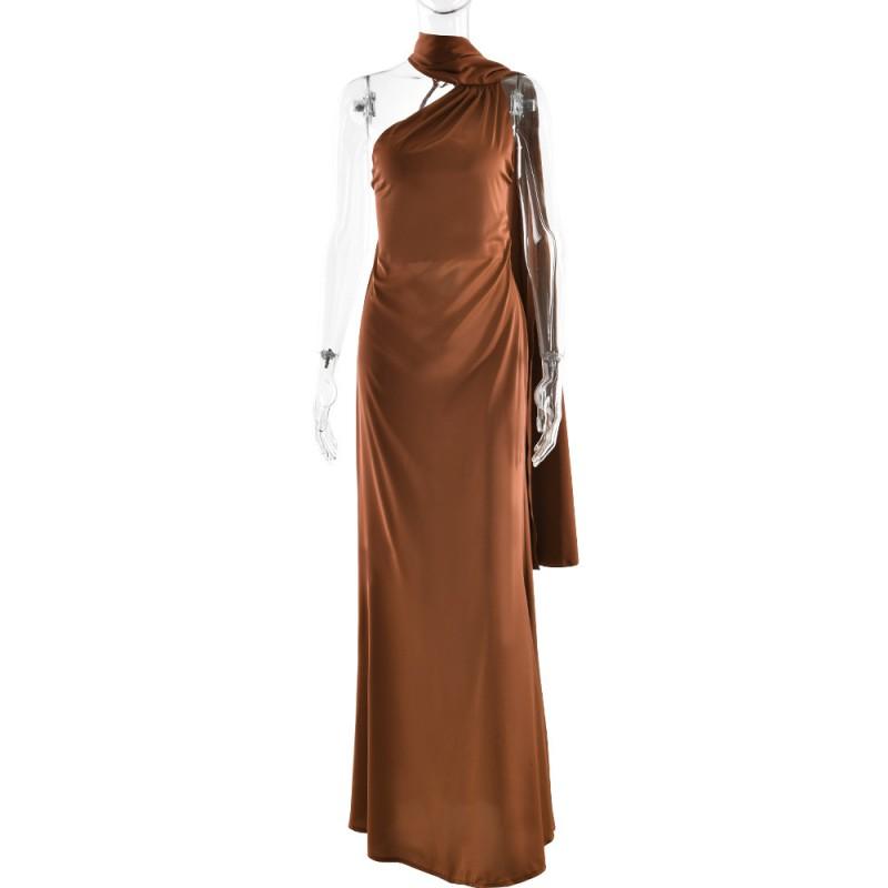 Womens Satin Maxi Dress Sexy Backless With Ribbon Slim Fit Streetwear