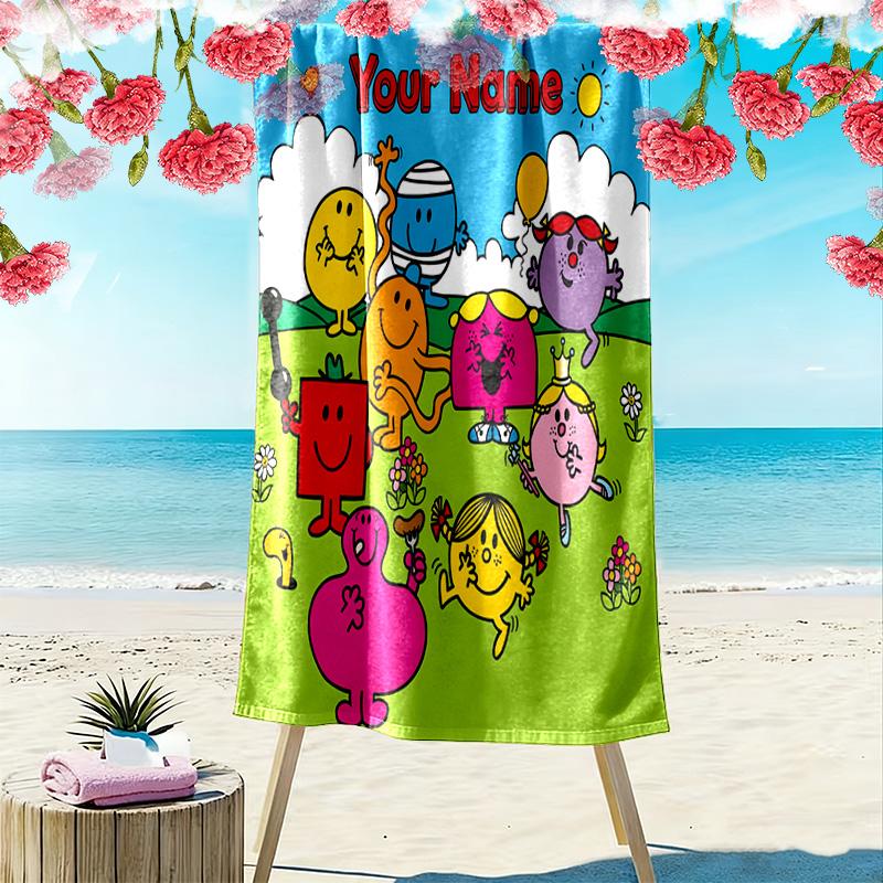 Custom Name Mr. Men Little Miss Print Beach Towel, Large Soft Quick Dry Towel for Beach Camping Swimming -HE76