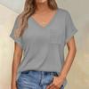 Женские топы с коротким рукавом, рубашки с v-образным вырезом и нагрудными карманами, свободные повседневные базовые футболки, летняя одежда