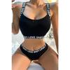 Women's Black Cross Back And Love Lettering Detailed Underwear Set