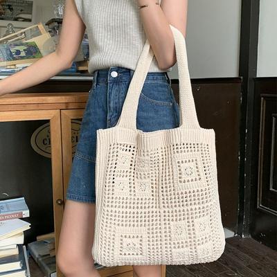Вязаная сумка Винтажная сетчатая ажурная ручная тканая сумка Сумка через плечо Сумка-шоппер Женская сумка