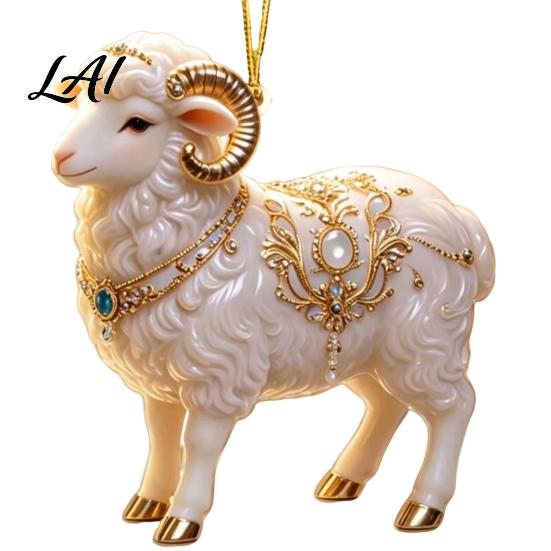 Christmas Tree Ornaments Goat Car Hanging Ornament 2D Acrylic Pendant with String Cute Animal Decor for Rearview Mirror Holiday Party Gift Friends