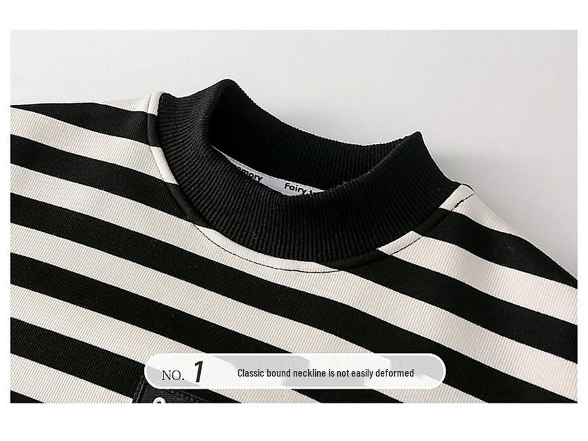 Fairy Tale Memory 2025 Boys' Striped Fleece-Lined Sweatshirt - Autumn/Winter Base Layer