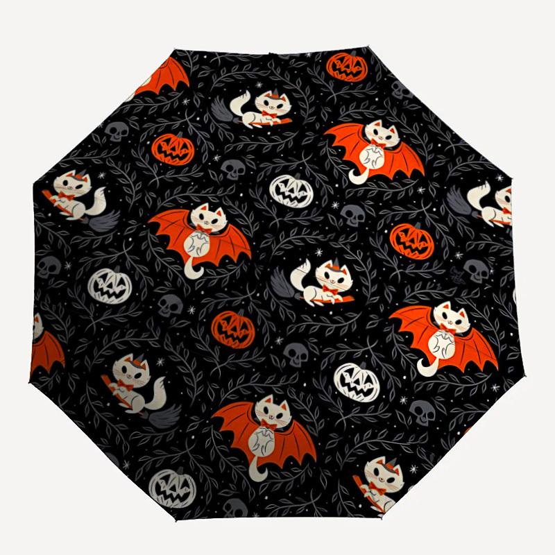 1pc Halloween Cats Automatic Open/Close Umbrella, Windproof, Folding Compact Umbrella with Lightweight Design for Women/Men078
