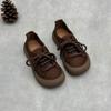 Johnature Retro Genuine Leather Lace Up Women's Shoes Casual Round Toe Cowhide Flats