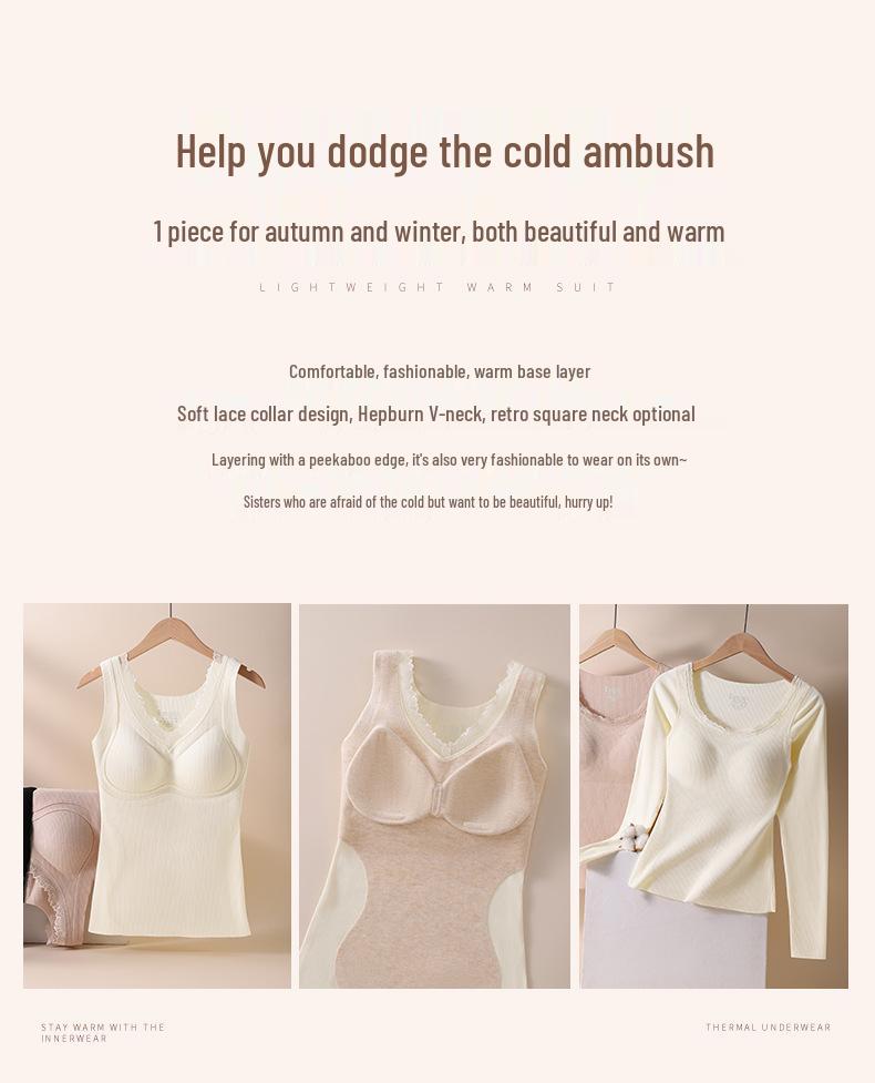 Sentimental Cat Women's Warm Vest with Chest Pads, Cashmere Silk, Enhances Bust, Autumn/Winter Slim Fit Innerwear