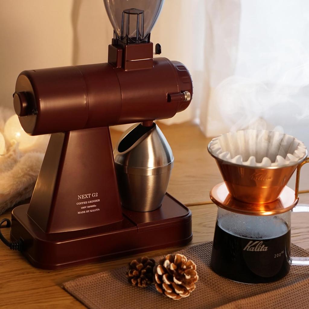Kalita Coffee Mill Electric Static Eliminator NEXTG2 Bordeaux Brown Coffee Grinder Made In Japan Quiet Grinder Coffee Beginner Small Cafe Interior