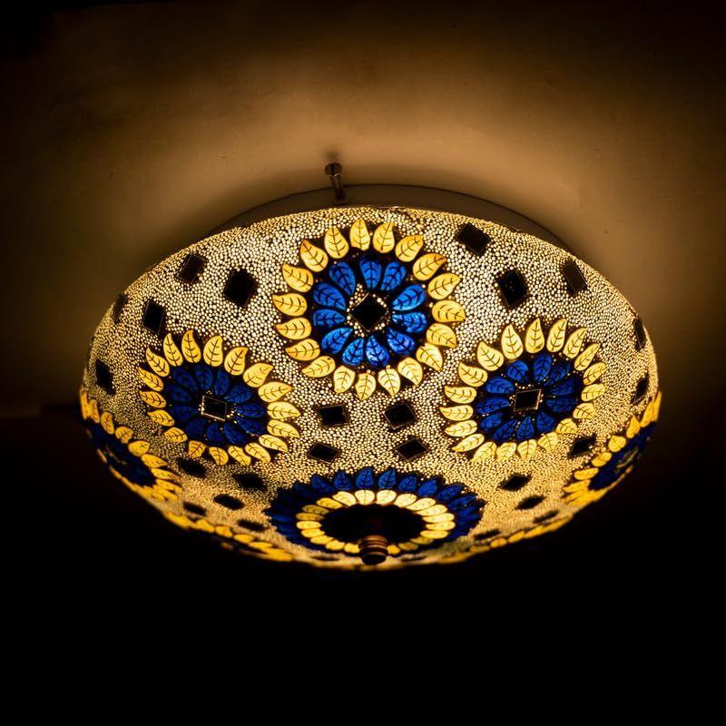 Mosaic Crafted Multicoloured Round Pattern Glass Ceiling Light Mounting LED Light