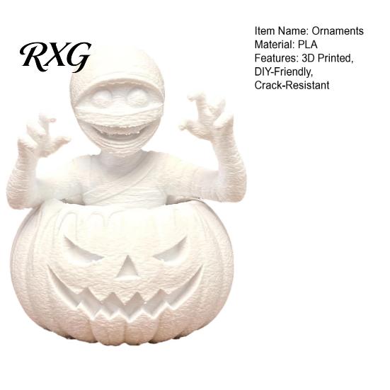 Modern Minimalist Room Decor 3D Printed Pumpkin Boy Figurine, Unpainted White DIY Statue, Halloween Table Ornament Mummy Sculpture, Creative Home Desk
