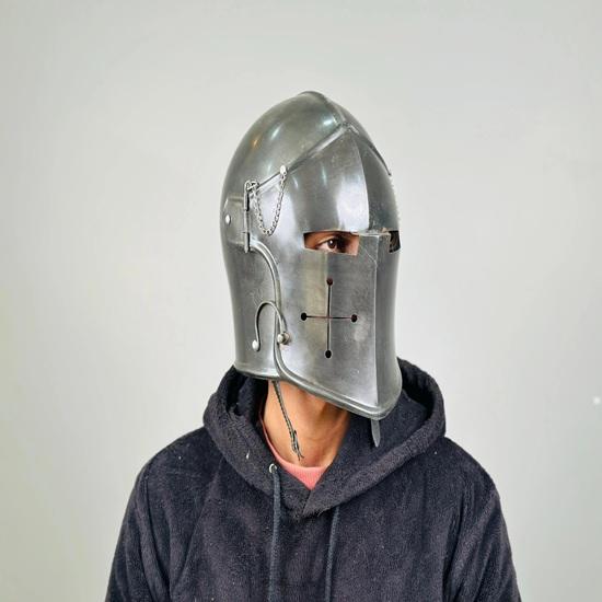 Серый шлем барбута средневековый рыцарь 18 г мягкая сталь LARP косплей костюм на Хэллоуин шлем барбута с забралом воин подарок