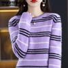 Women's Knitted Sweater Round Neck Striped Autumn and Winter Korean Version Knitted Base Slimming Top Jacket