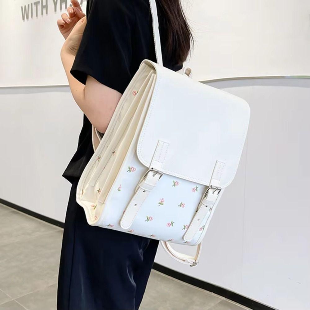 Вместительный школьный портфель из ПУ кожи с откидным клапаном, эстетичный рюкзак с цветами для девочки