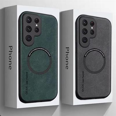 Роскошный кожаный противоударный чехол Magsafe для Samsung Galaxy S25 S24 Ultra S23 S22 S21 Plus FE Беспроводная зарядка Магнитная крышка