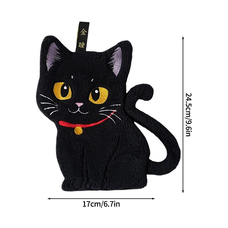 Cartoon Black Cat Hand Towel Soft Absorbent Coral Fleece Children Face Towel Halloween Pumpkin Hand Towels Bathroom Kitchen Use