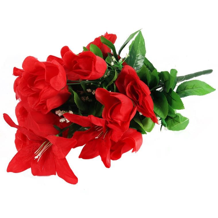Red Artificial Flower Bouquet Living Beauty - Rose and Lily, 54 cm