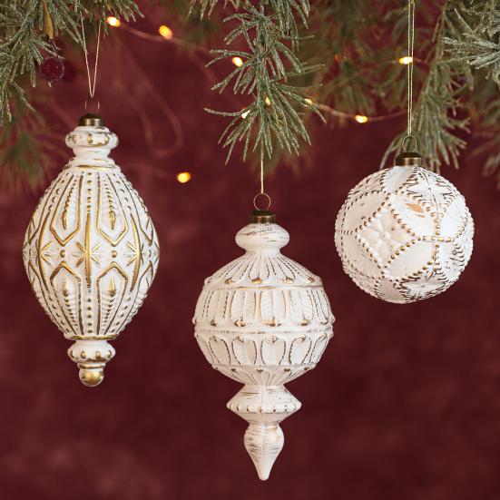 Christmas Ornaments White And Golden Vintage Ball Finial Christmas Tree Ornaments Shatterproof Plastic Farmhouse Hanging Decor