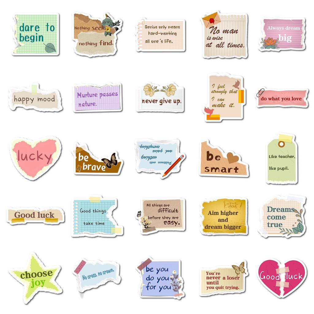 50 Hand-Torn Inspirational Text-On-Video Special-Shaped Stickers Diy Handbook Luggage Notebook Decorative Stickers