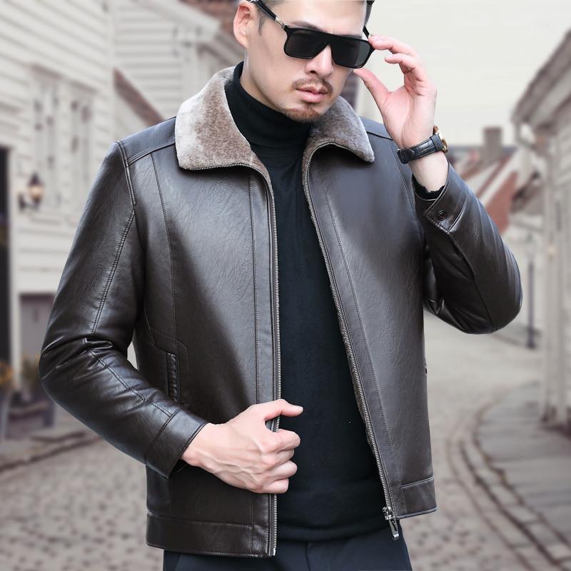 Leather Jacket Men's Genuine Leather Plus Velvet Thickened Fur One-piece Men's Jacket Men's Winter New Sheepskin Jacket Men's Clothing