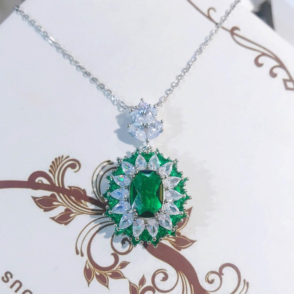 Simulated Emerald Jewelry Set Royal Blue Sapphire Pendant Open Ring Micro Inlaid Earrings