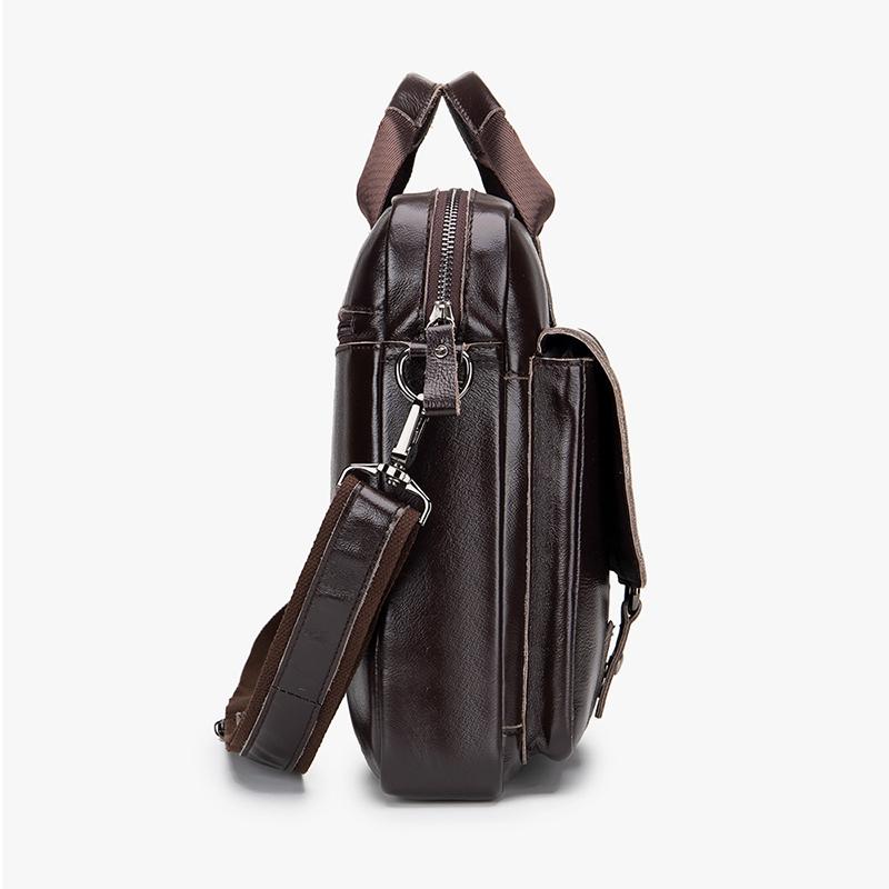 Мужской портфель из натуральной кожи с двойными передними карманами, большая вместительная сумка для ноутбука, диагональная деловая сумка через плечо