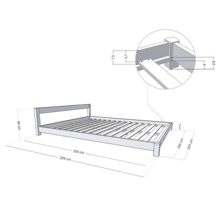 Lit double scandinave COMFY 200 x 200 verni