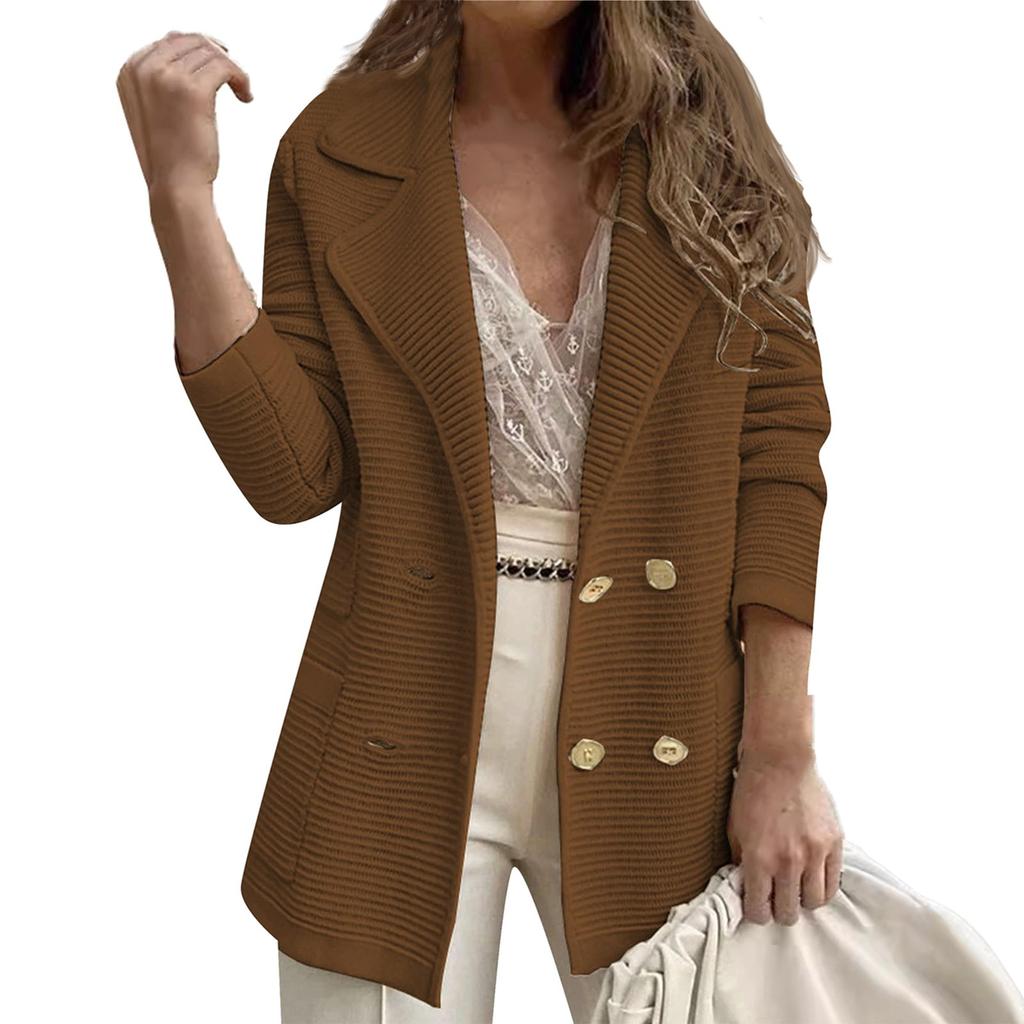 Женские короткие фактурные деловые повседневные рабочие куртки с пуговицами и лацканами, с открытым передом, с длинным рукавом, осенний наряд