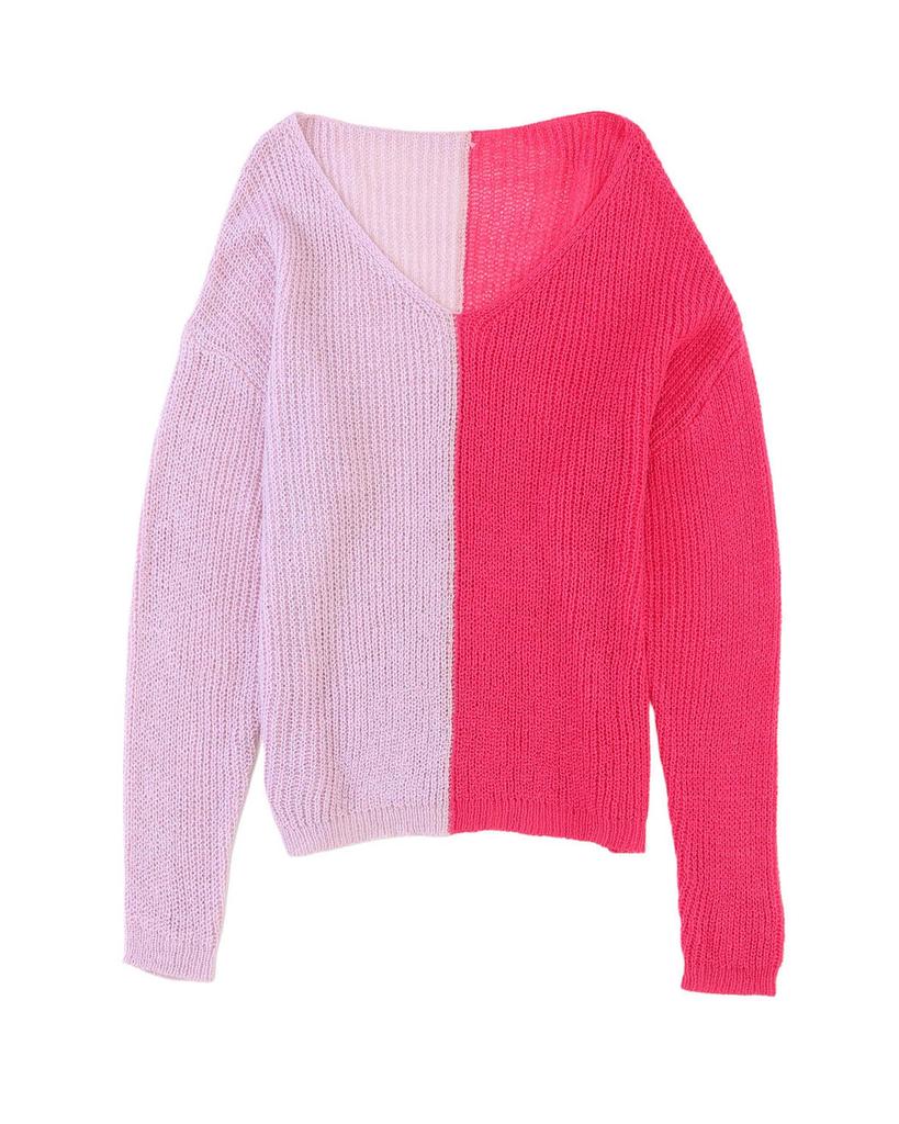 Azura Exchange Свитер с цветными блоками и V-образным вырезом