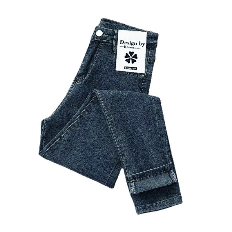 Женские облегающие эластичные джинсы сине-серого цвета с высокой талией