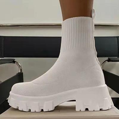 Женские ботинки, осенне-зимние ботинки, носки без шнуровки, женские ботинки на платформе с трикотажными ботинками на каблуке, женские ботинки
