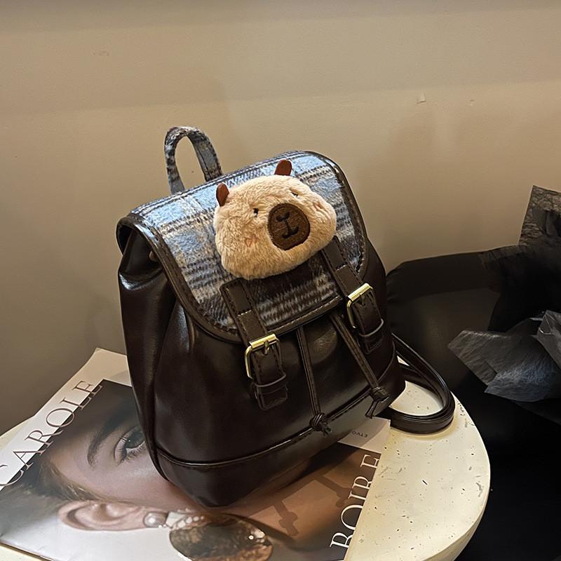 Retro Checkered Womens Backpack Made Of Pu Leather For Street Style And Travel