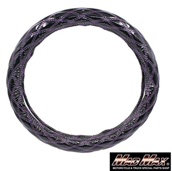 Чехол на руль с двойной строчкой, глянцевая эмаль 2HS, стеганый чехол на руль, цвет черный/фиолетовый