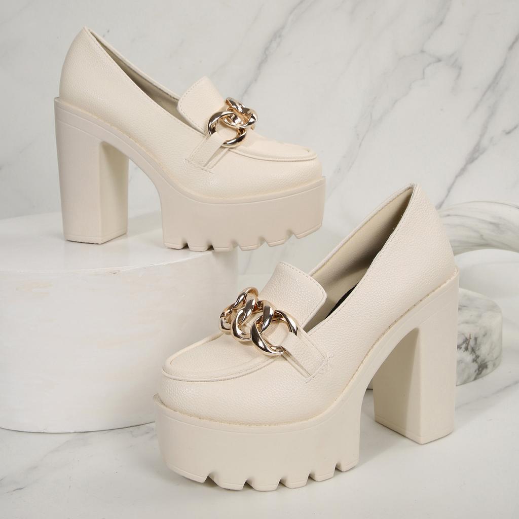 Metal Chain Professional Shoes Women's 2025 Autumn New Thick-heeled Plus-size High-heeled Shoes