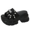 Fashion 9CM Women Bling Chunky Slippers Summer Ladies Beach Flip-Flops Wedges Heels Outside Sandals Woman High Platform Leather Shoes