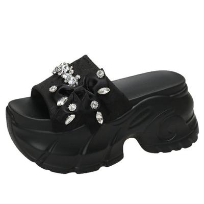 Модные женские блестящие толстые тапочки 9 см, летние женские пляжные шлепанцы, босоножки на танкетке, женские кожаные туфли на высокой платформе