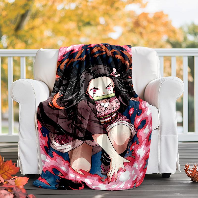 1pc nezouko Theme Blanket - Digital Print, Polyester, Cozy for All Seasons, Perfect for Outdoor, and Travel