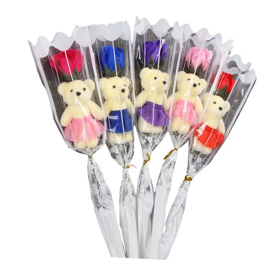 Букет из роз на День святого Валентина с мишкой Одиночная мыльная роза с плюшевым мишкой Искусственный букет роз Подарки на свадьбы, юбилеи