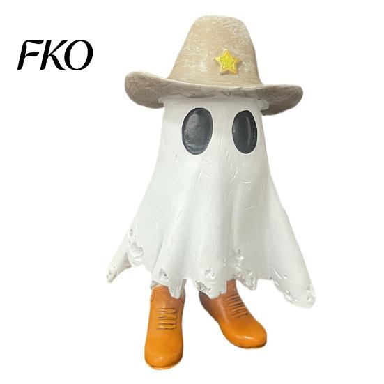 White Ghost Decoration Halloween Cowboy Statue, Spooky Resin Figurine, Western Tabletop Decor Sculpture with Boot And Hat for Mantel, Tiered