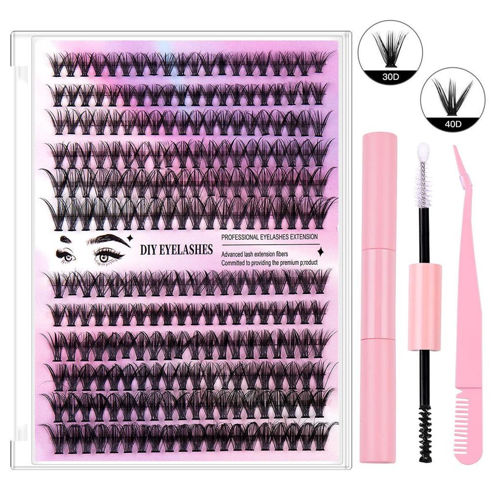 Набор для самостоятельного наращивания сегментированных накладных ресниц - 12 рядов, комбинация 30D40D, большой объем, горячее плавление