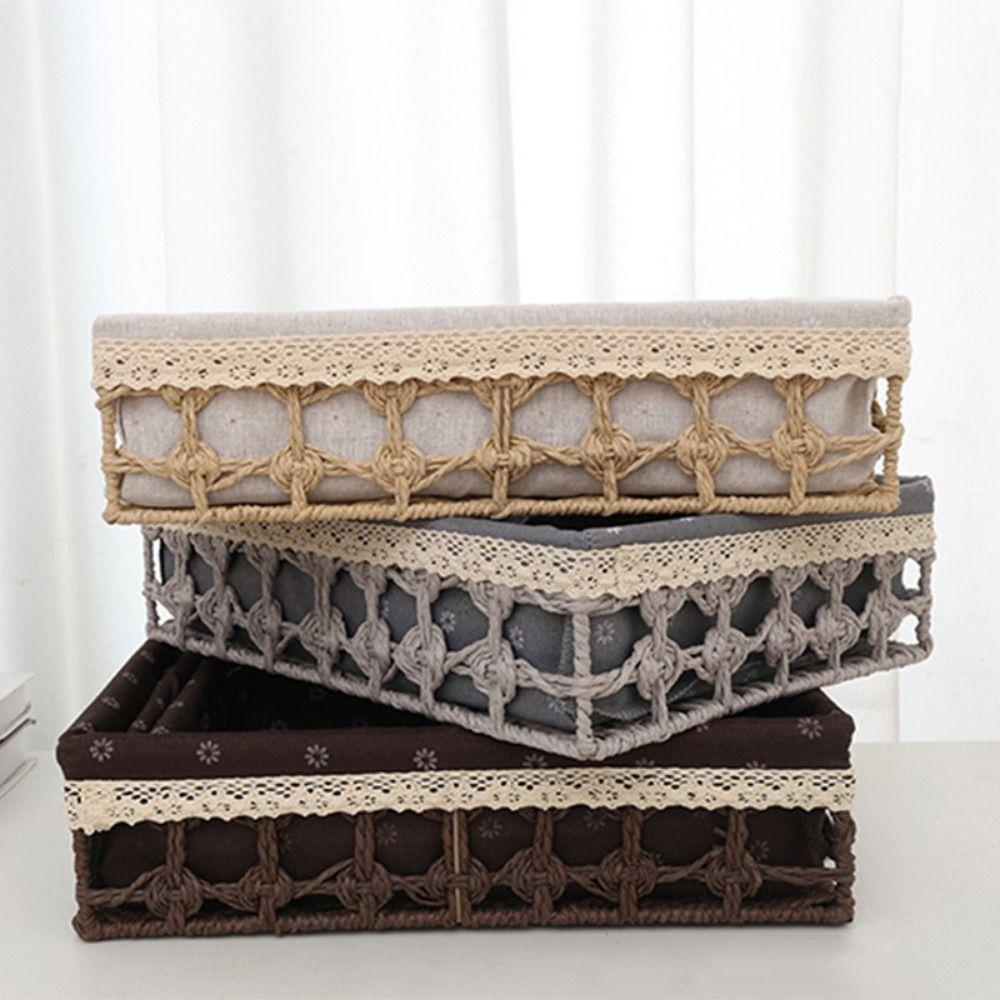 Hollow Out Tabletop Fruit Container Hand Woven Straw Storage Basket Bin  Home Decor