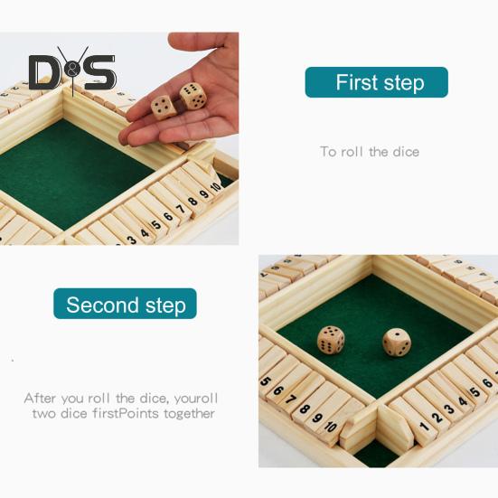 Shut The Box Board Game with Dice 4-Way Educational Math Number Strategy Game 4 Players Kids Adults Family Night Party Wooden Close The Box Toy